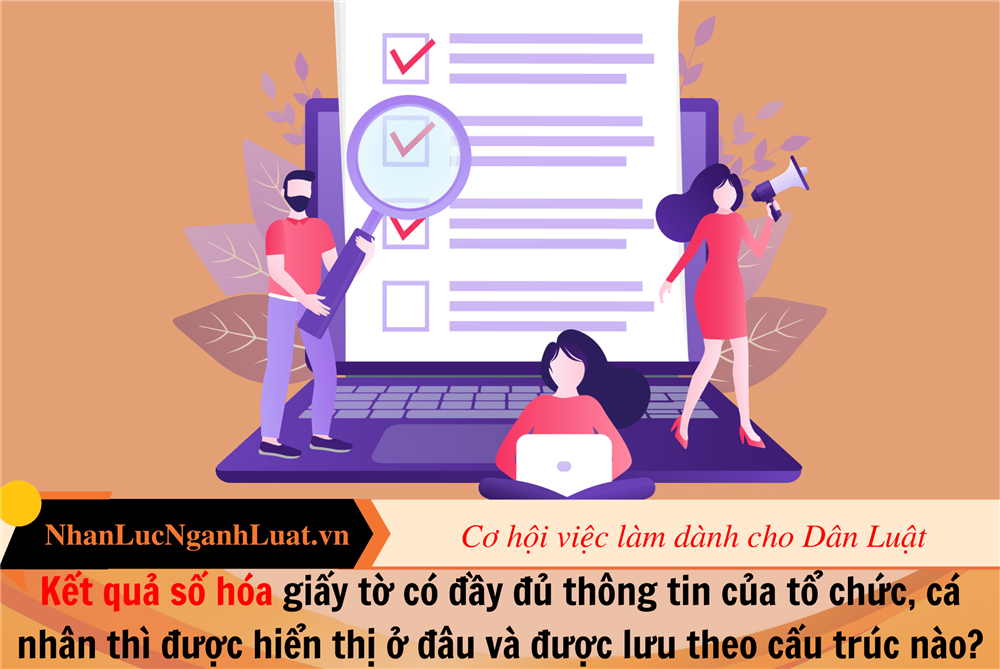 Kết quả số hóa giấy tờ có đầy đủ thông tin của tổ chức, cá nhân thì được hiển thị ở đâu và được lưu theo cấu trúc nào?