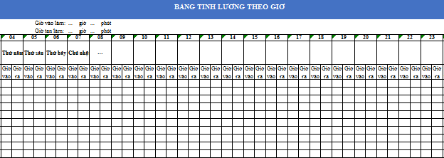 Bảng tính lương theo giờ 2024