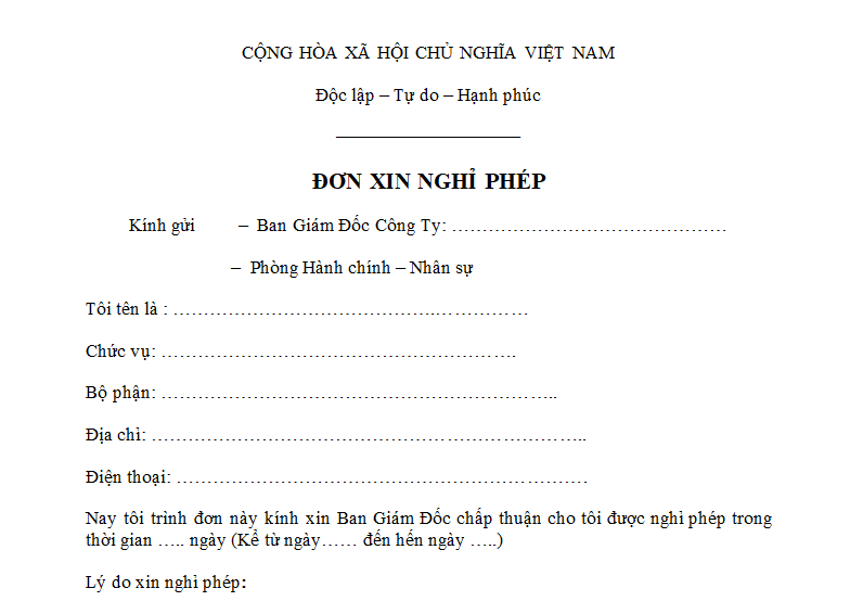 Mẫu đơn xin nghỉ phép