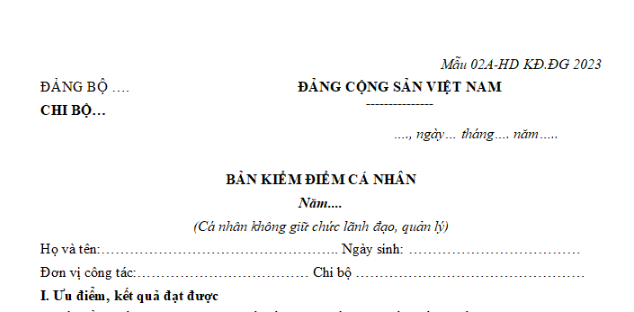 Bản kiểm điểm cá nhân không giữ chức vụ lãnh đạo, quản lý