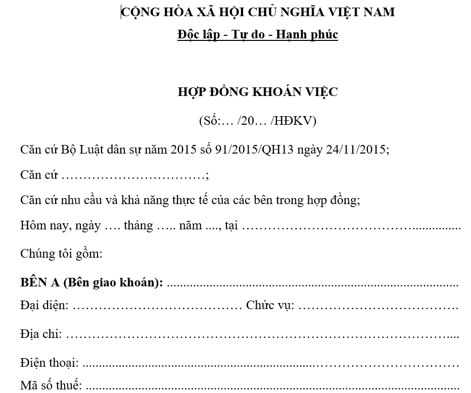 Mẫu hợp đồng khoán việc