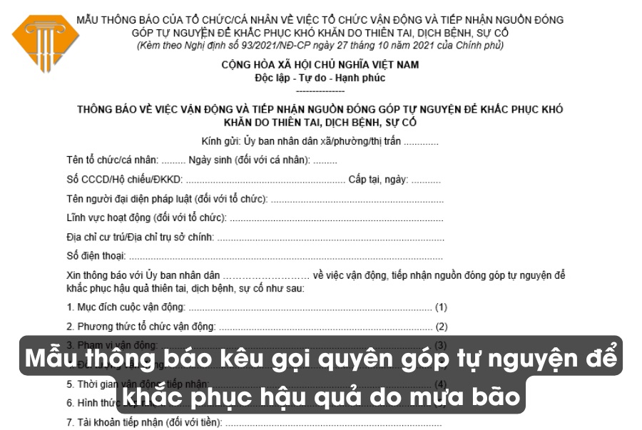 Mẫu thông báo kêu gọi quyên góp tự nguyện để khắc phục hậu quả do mưa bão