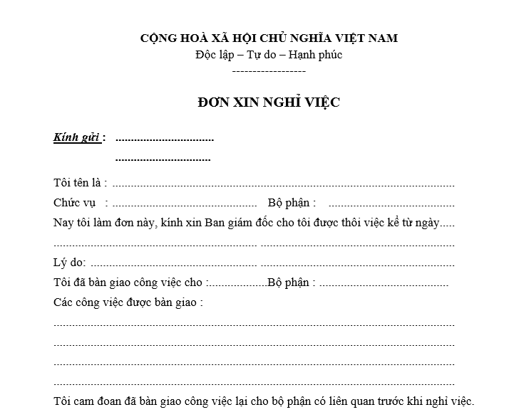 Mẫu đơn xin nghỉ việc số 2